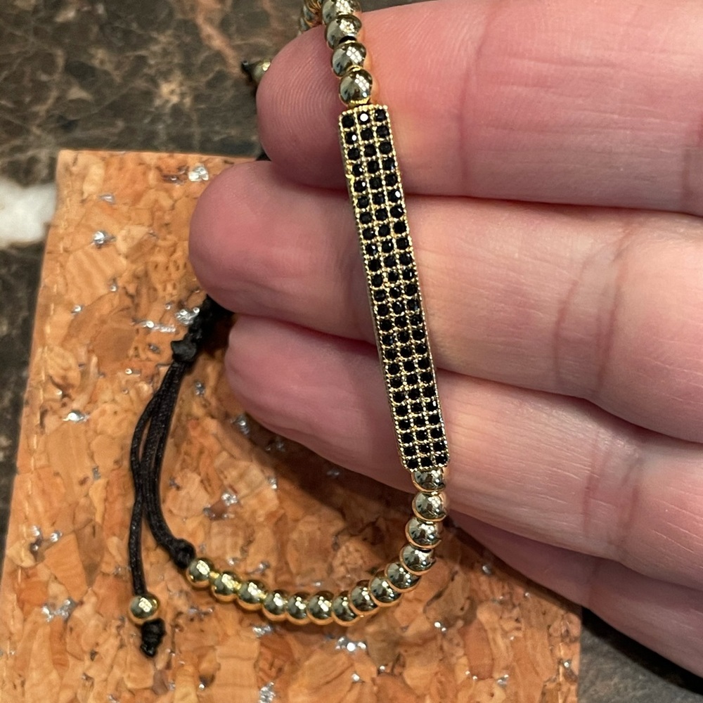 Anthropologie Gold Bar Bracelet with Black stones